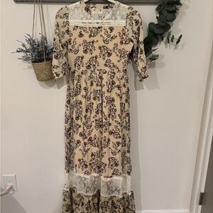 Joyfolie Brown and Cream Ruffled Tiered Maxi Dress. Never worn
